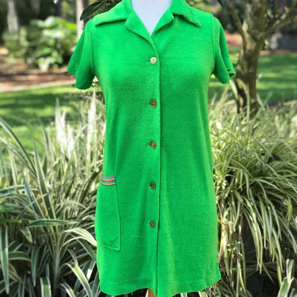 Vintage Bardinella Designs Green Terrycloth Dress